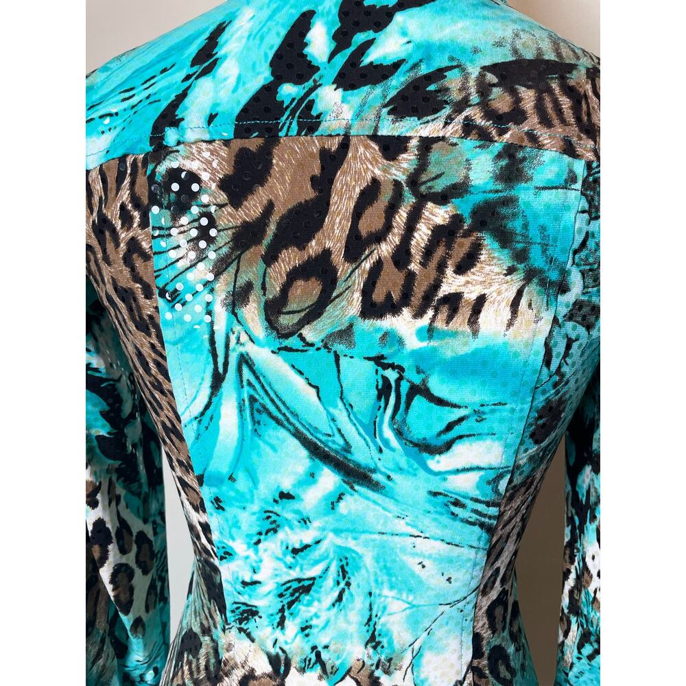 Cache Vintage Rhinestone Embellished Animal Print Snap-Front Top Sz S - Picture 9 of 13